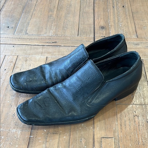 Alexander Hotto Men's Black Leather paisley etch Slip-On Shoes - Picture 1 of 12